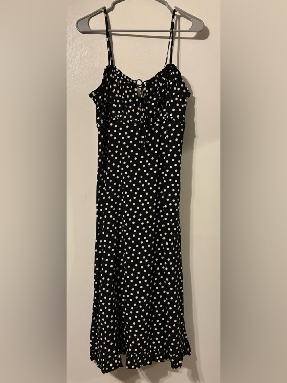 American Eagle Outfitters Black Polka Dot Midi slip dress